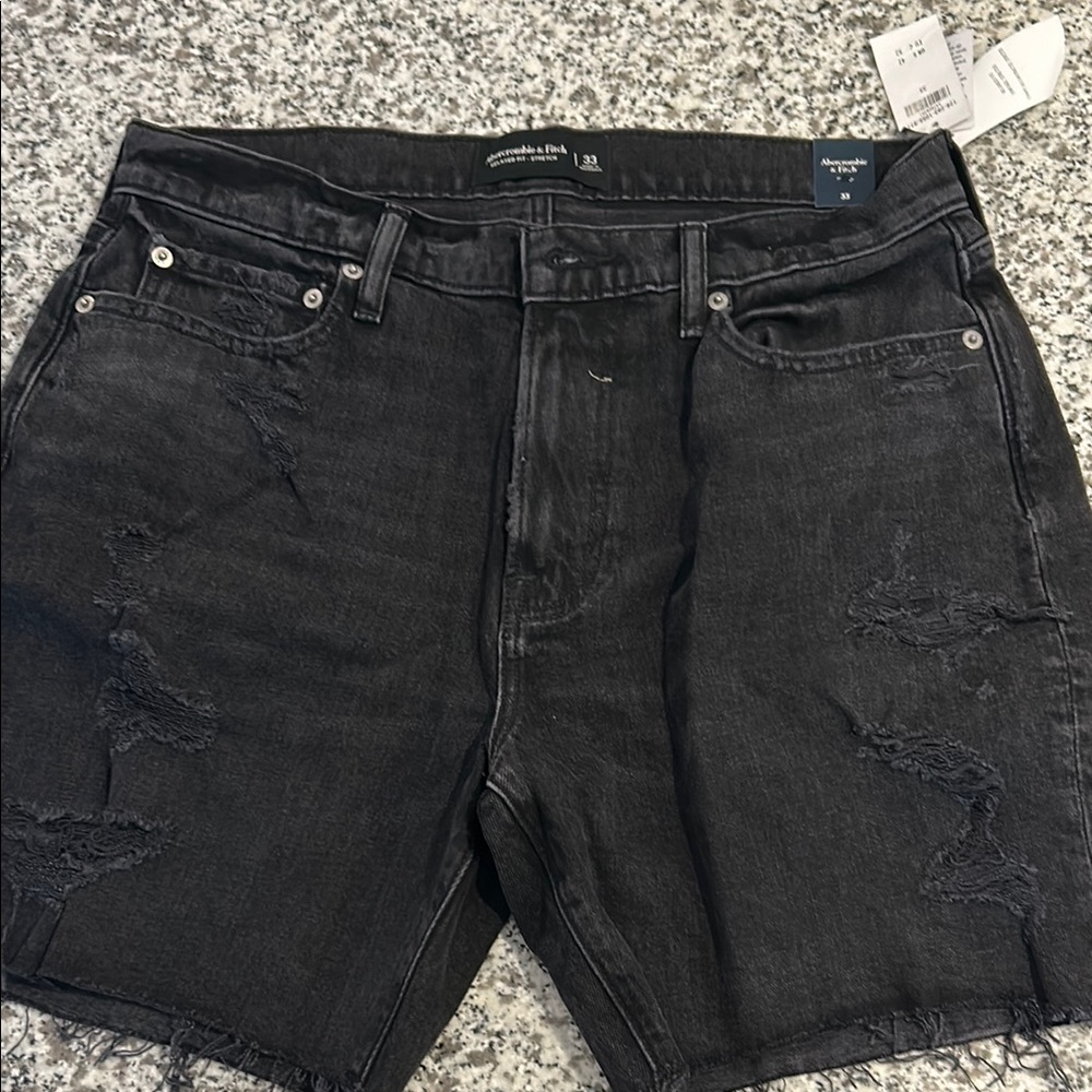 Abercrombie & Fitch Black Distressed Men's Shorts